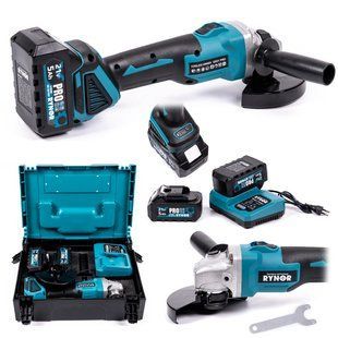 Аккумуляторная бесщеточная болгарка Rynor GR21 PRO (21V, 5Ah) Угловая шлифмашина Райнор 125 мм с двумя АКБ в кейсе GR21 PRO фото
